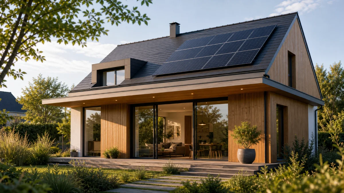Maison rénovée lumineuse avec toiture équipée de panneaux solaires